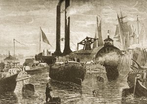 Een graanvloot in de haven van New York in de jaren 1870, ca.1880